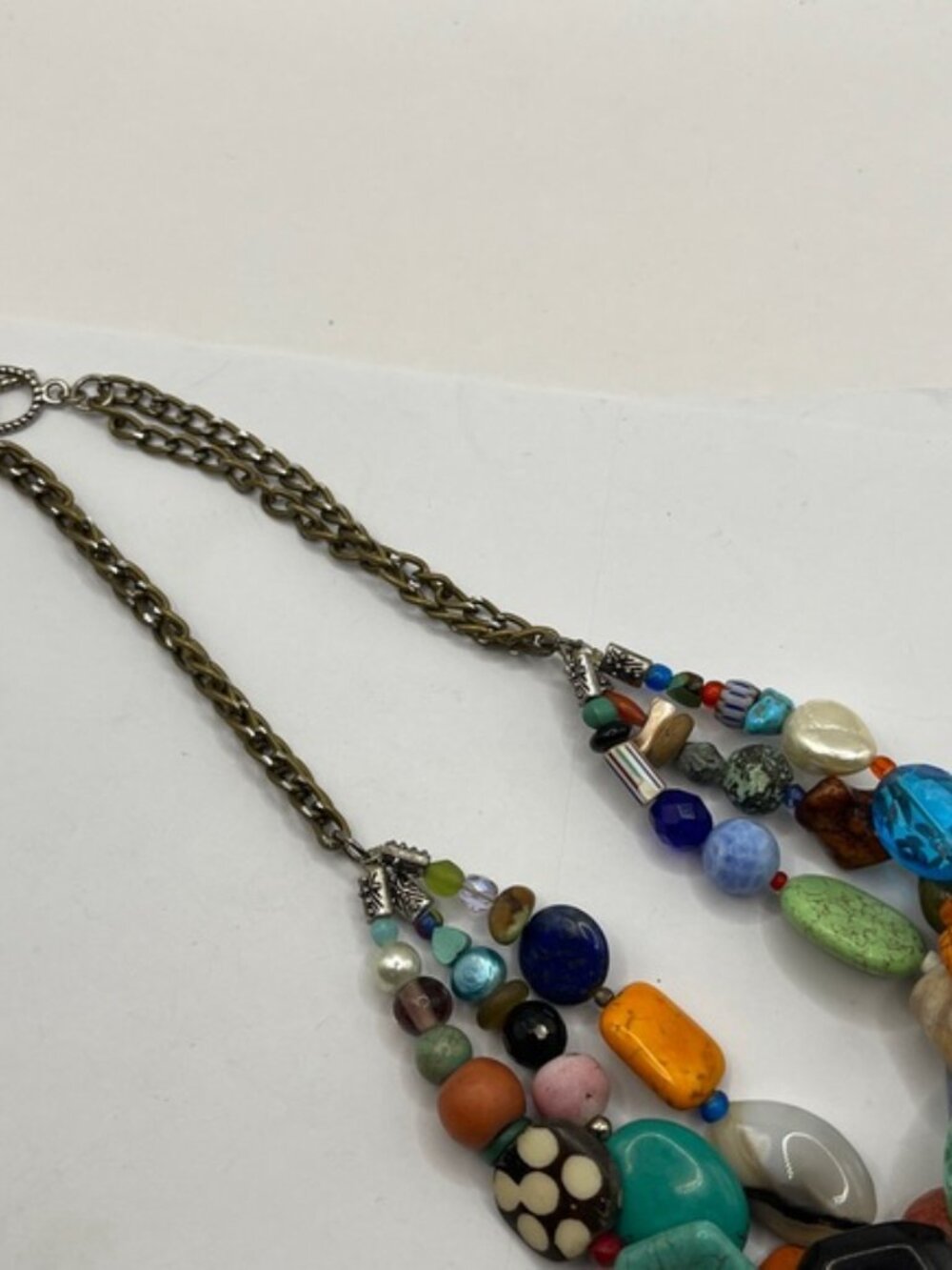 Colorful Beaded Necklace Layered Triple Strand Glass Beads Southwest Western - Picture 8 of 13